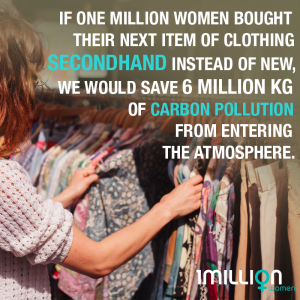 If one million women bought second hand clothing we would save 6 million kg of carbon pollution